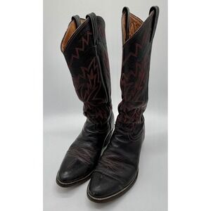 Justin Boots Men's Black Red Sz 9.5 D Western J4229 Cowboy 2nd Rockabilly USA‎